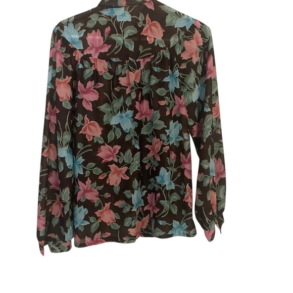 Beautiful‎ Vintage Floral Mesh Button Down Top Size Medium Ecco Bay 80’s - Picture 2 of 5